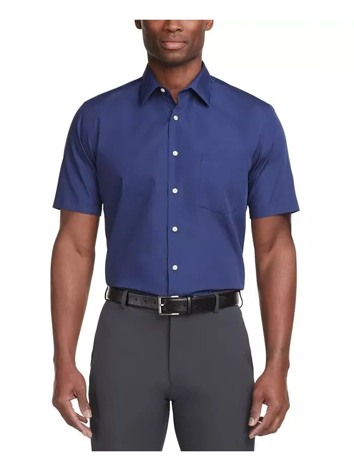 Однотонная классическая рубашка из поплина с короткими рукавами Van Heusen — изображение 1 из 3, синий