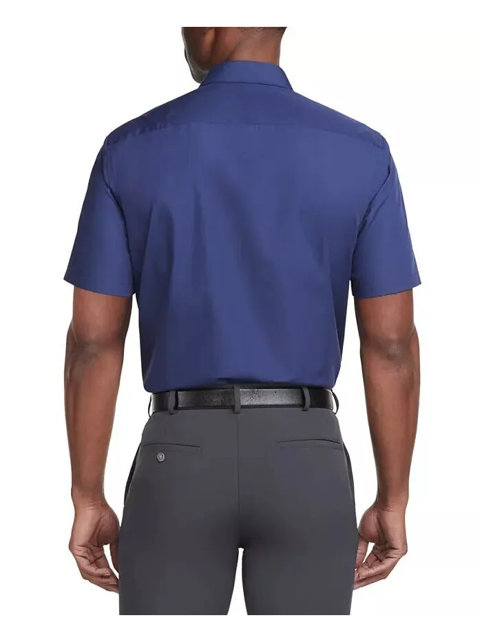 Однотонная классическая рубашка из поплина с короткими рукавами Van Heusen — изображение 2 из 3, синий