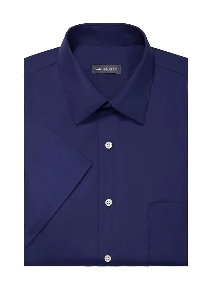 Однотонная классическая рубашка из поплина с короткими рукавами Van Heusen — изображение 3 из 3, синий