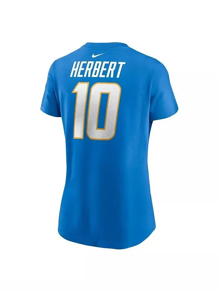 Женская футболка Justin Herbert Powder Blue Los Angeles Chargers с именем и номером игрока Nike — изображение 2 из 3, синий
