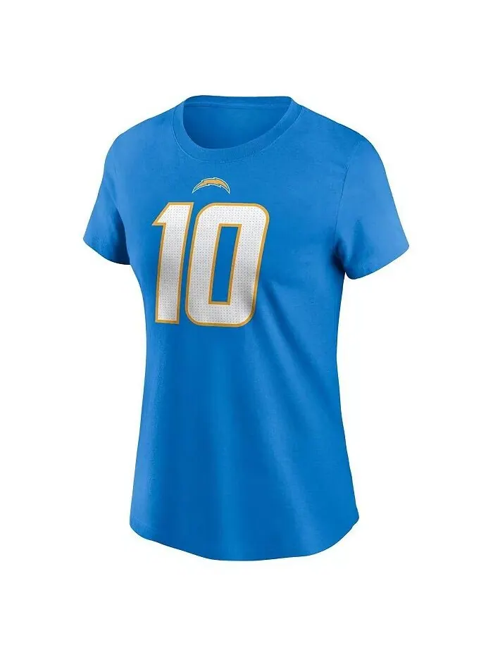 Женская футболка Justin Herbert Powder Blue Los Angeles Chargers с именем и номером игрока Nike — изображение 3 из 3, синий