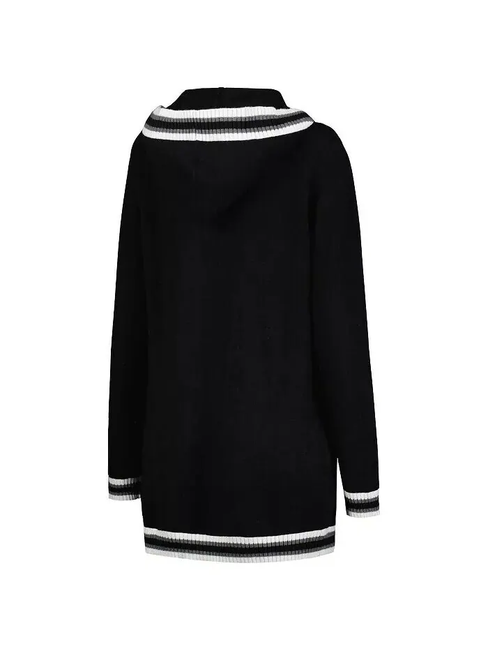 Женский черный свитер-кардиган с капюшоном Iowa Hawkeyes One More Round Tri-Blend Striped Gameday — изображение 2 из 4