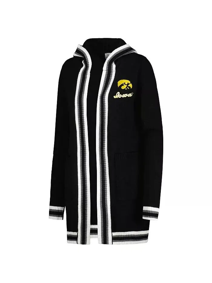 Женский черный свитер-кардиган с капюшоном Iowa Hawkeyes One More Round Tri-Blend Striped Gameday — изображение 3 из 4