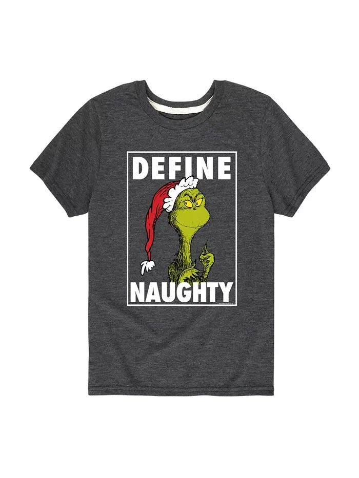 Футболка с принтом Define Naughty для мальчиков старшего возраста The Grinch — серый
