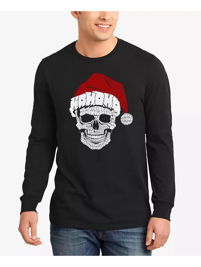 Мужская футболка с длинным рукавом и надписью «Santa Skull» LA Pop Art — изображение 1 из 3, черный