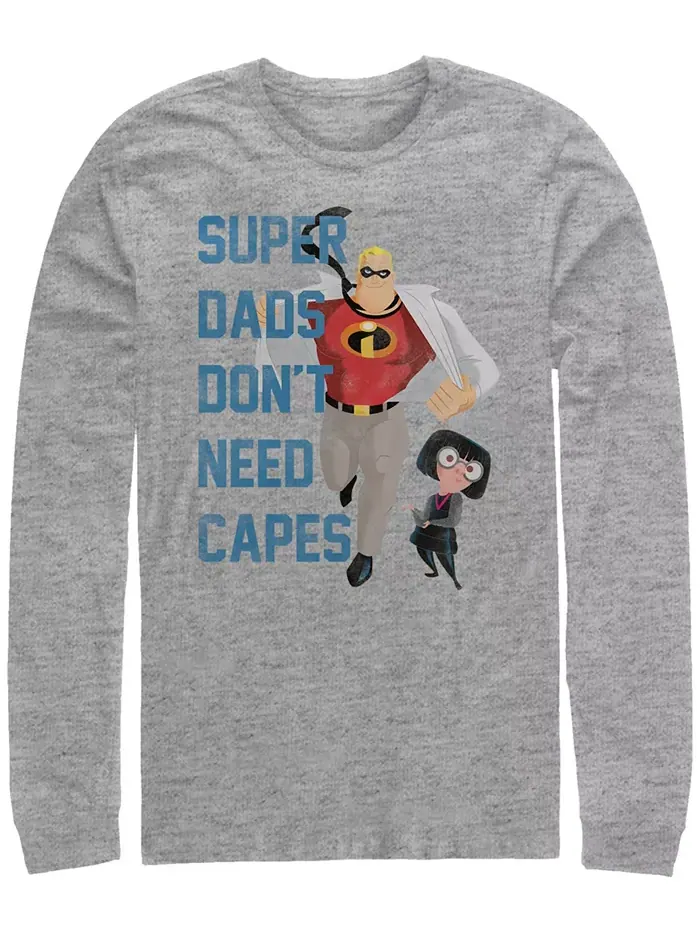 Футболка мужская Disney Pixar Incredibles "Super Dads No Capes" с длинным рукавом Fifth Sun — изображение 1 из 1, серый