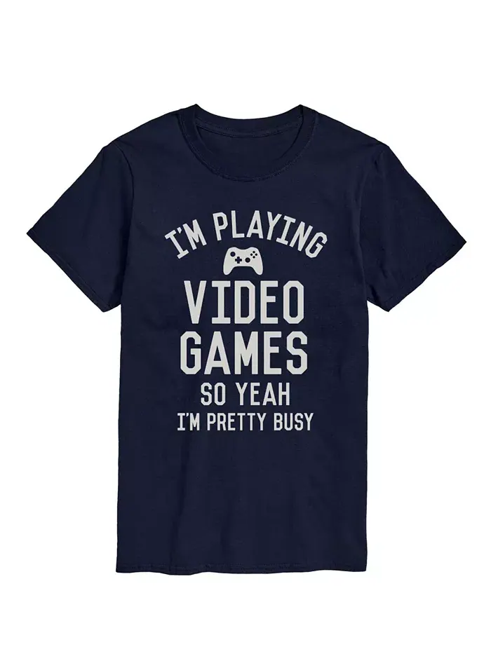 Мужская футболка с коротким рукавом "Playing Video Games So Ya I'm Busy" AIRWAVES — изображение 1 из 3, синий