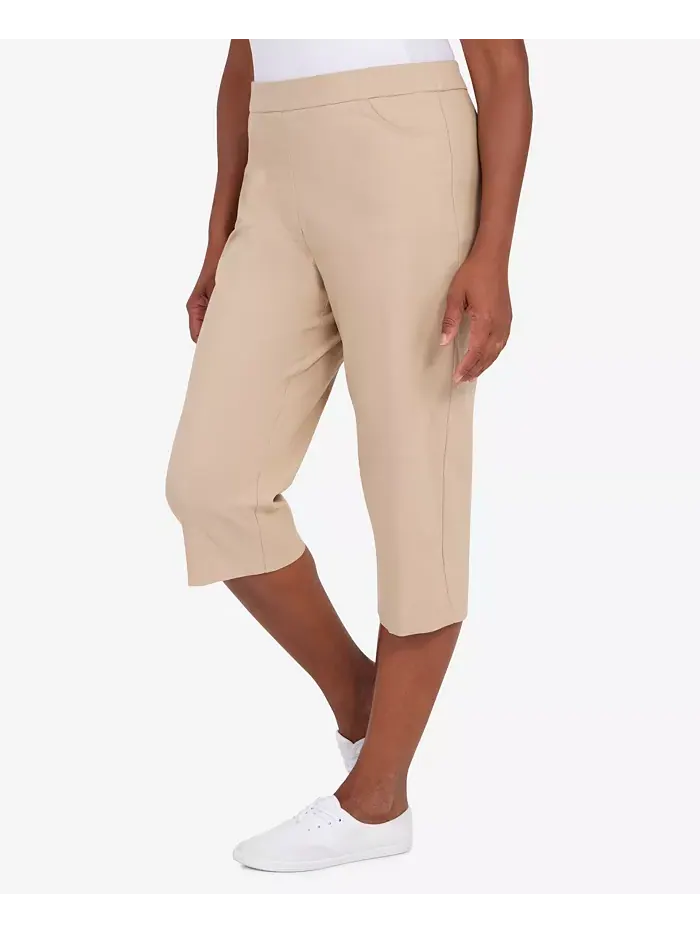 Укороченные классические брюки-кюлоты Petite Classic Allure Super Stretch Pull-On Clam Digger — изображение 3 из 4, бежевый