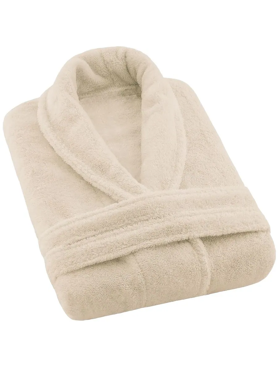 Легкие плюшевые банные халаты с воротником-шалью American Soft Linen — изображение 6 из 6, бежевый