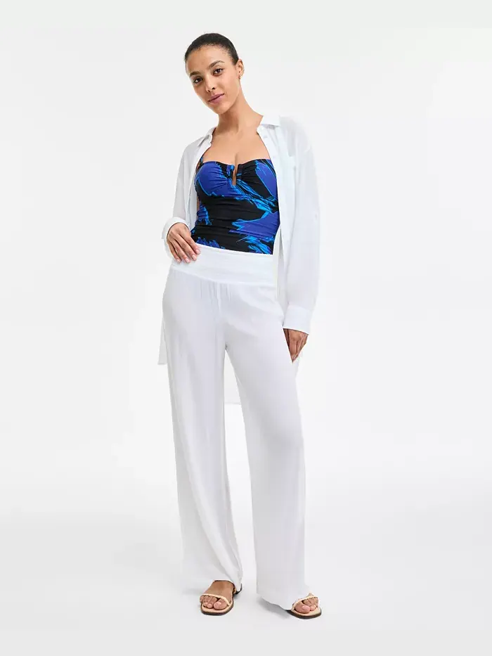 Женские брюки на резинке со сборкой на талии DKNY — изображение 1 из 3, белый