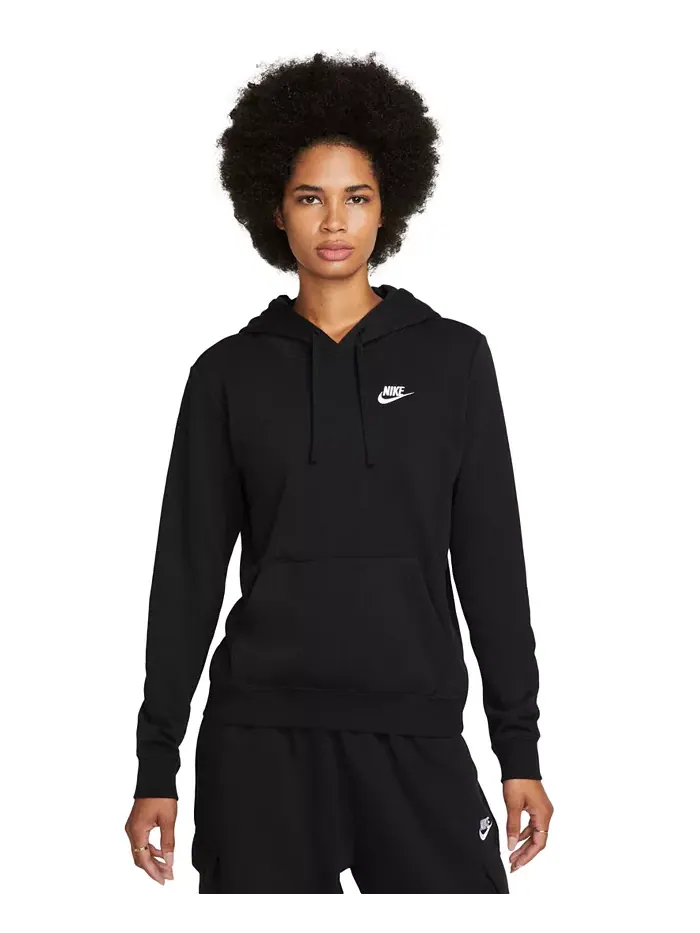 Женская спортивная флисовая толстовка с капюшоном Club, размеры XS-4X Nike — изображение 1 из 2, черный/белый