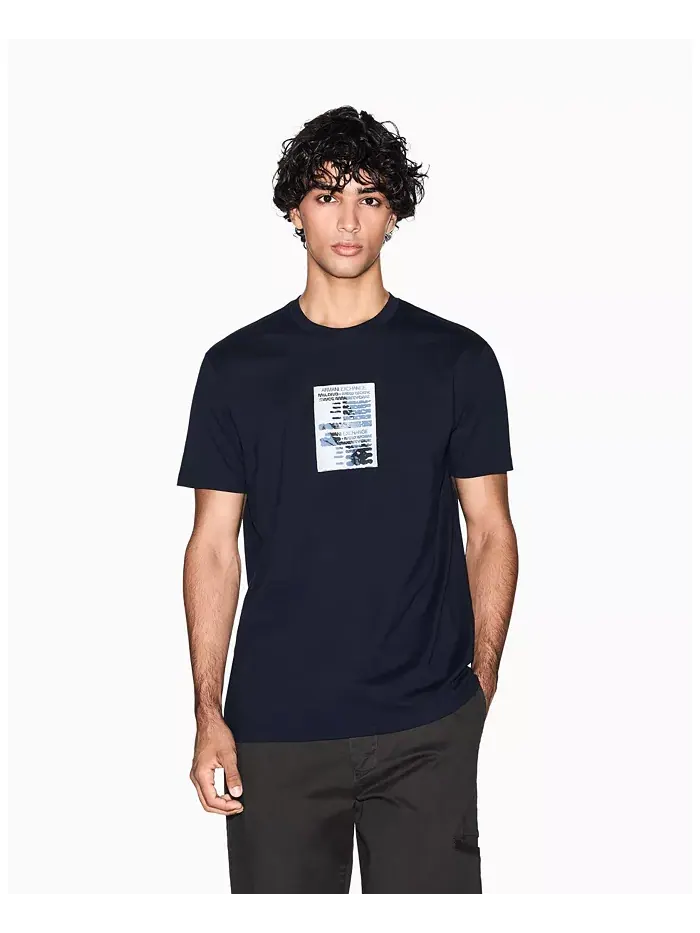 Мужская футболка Heavy Jersey с принтом в виде сетки на груди A|X Armani Exchange — изображение 1 из 5, синий