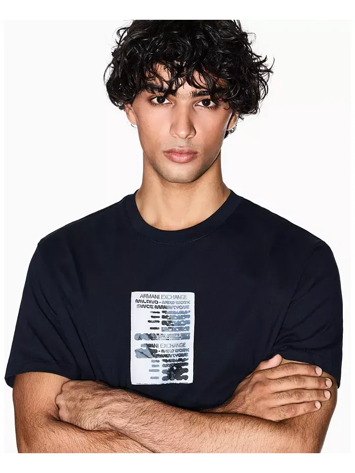 Мужская футболка Heavy Jersey с принтом в виде сетки на груди A|X Armani Exchange — изображение 4 из 5, синий