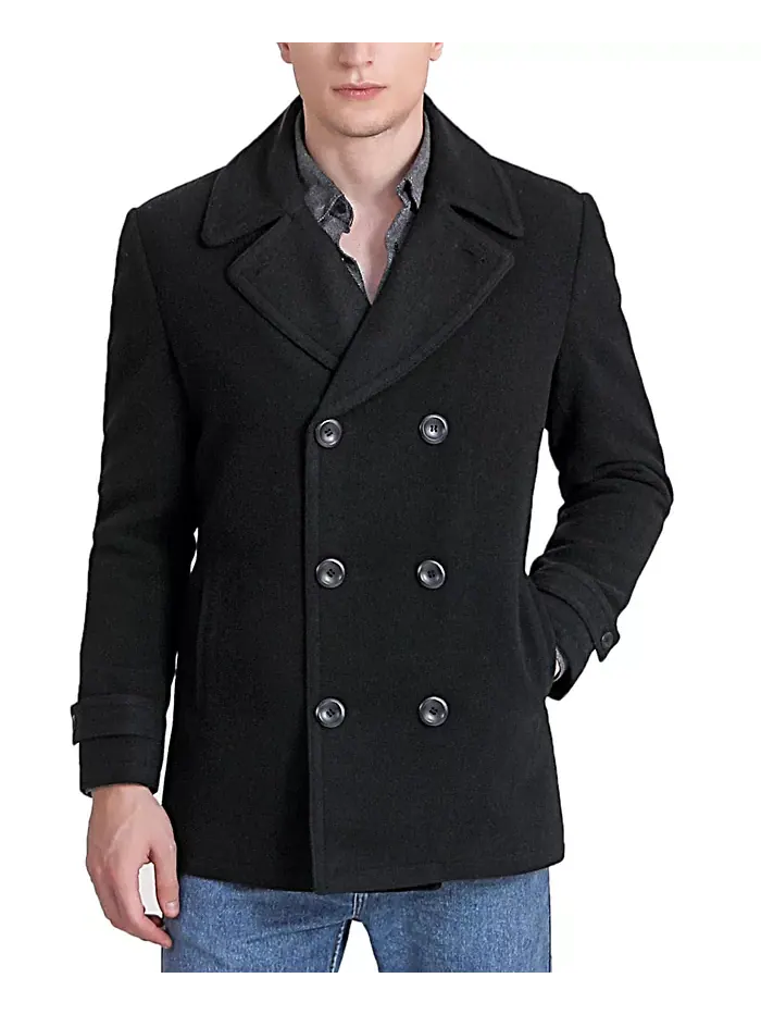 Мужское пальто из шерстяной смеси pea coat Landing Leathers — черный