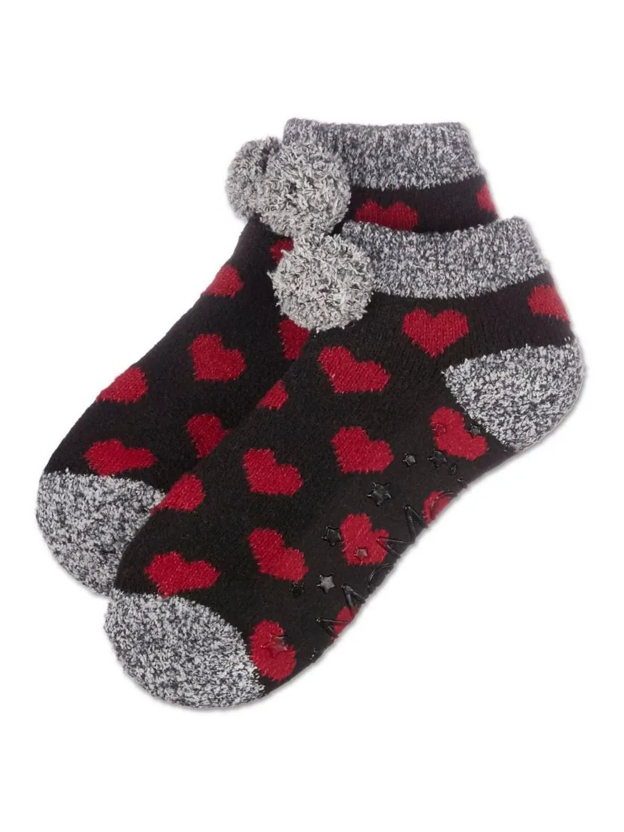Женские низкие носки Color Hearts из мягкой плюшевой ткани с сердечками MeMoi — изображение 3 из 3, черный