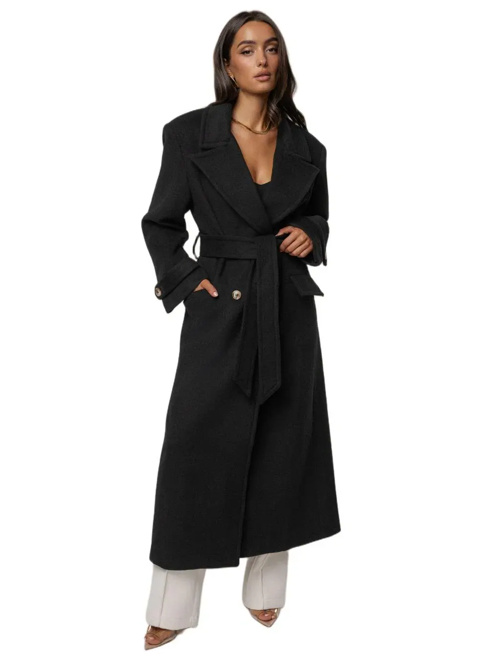 Пальто-тренч с поясом Empire Longline Coat JLUXLABEL — изображение 1 из 8, черный
