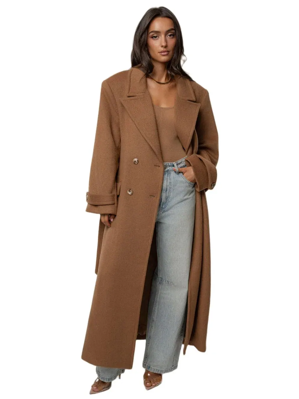 Пальто-тренч длинное с поясом Empire Longline Coat JLUXLABEL — изображение 1 из 9, коричневый