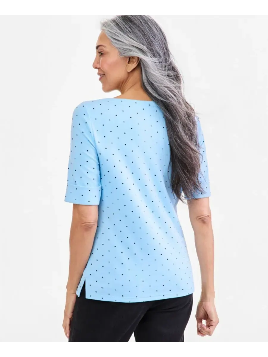 Футболка-поло с коротким рукавом, с принтом в мелкий горошек Style & Co, Pretty Peri — изображение 3 из 3