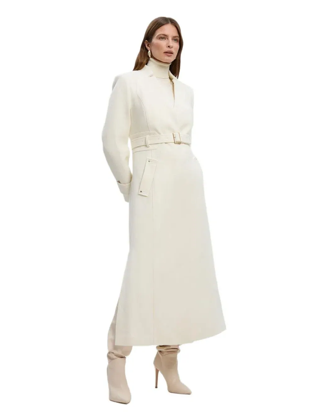 Пальто-макси с запахом и поясом Karen Millen — белый