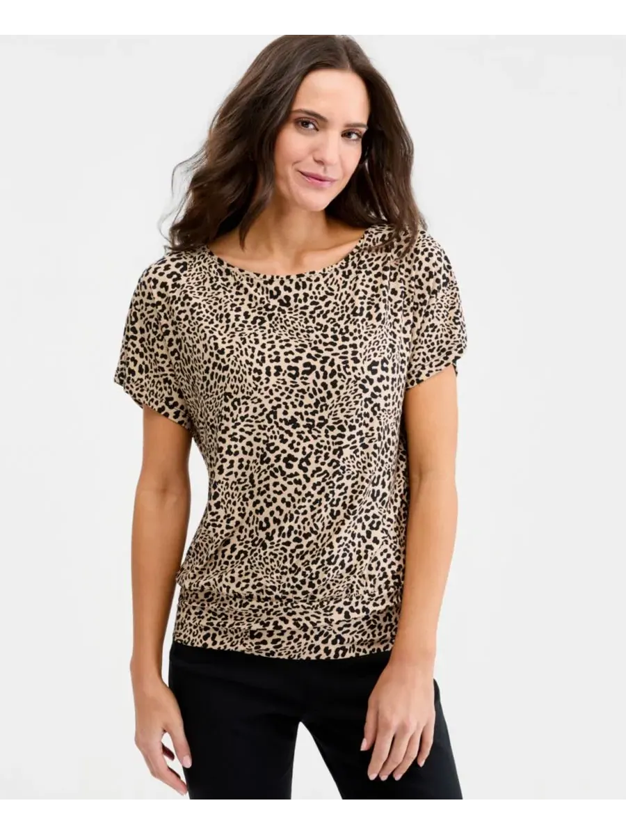 Блузка с принтом Petite Graphic Leopard Banded Boatneck JM Collection