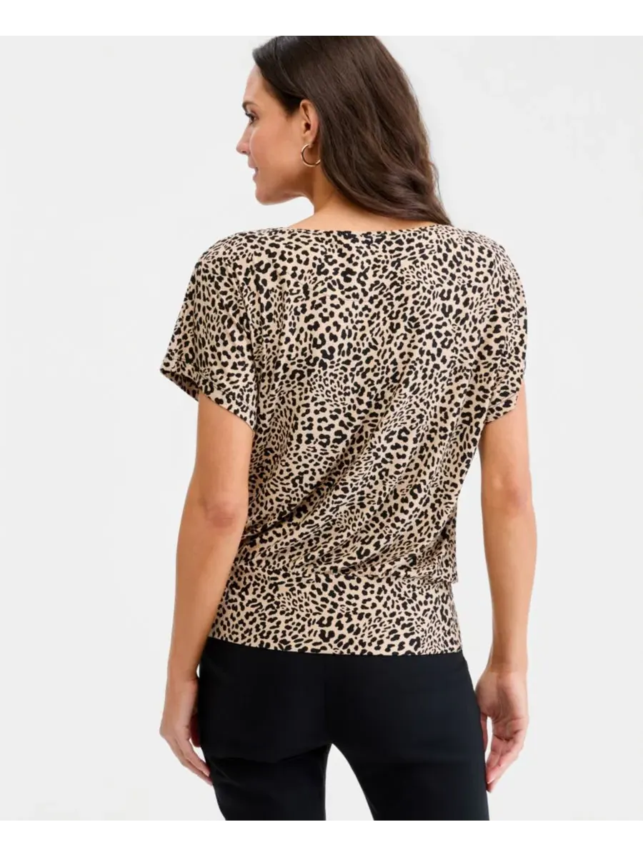 Блузка с принтом Petite Graphic Leopard Banded Boatneck JM Collection — изображение 4 из 4, коричневый