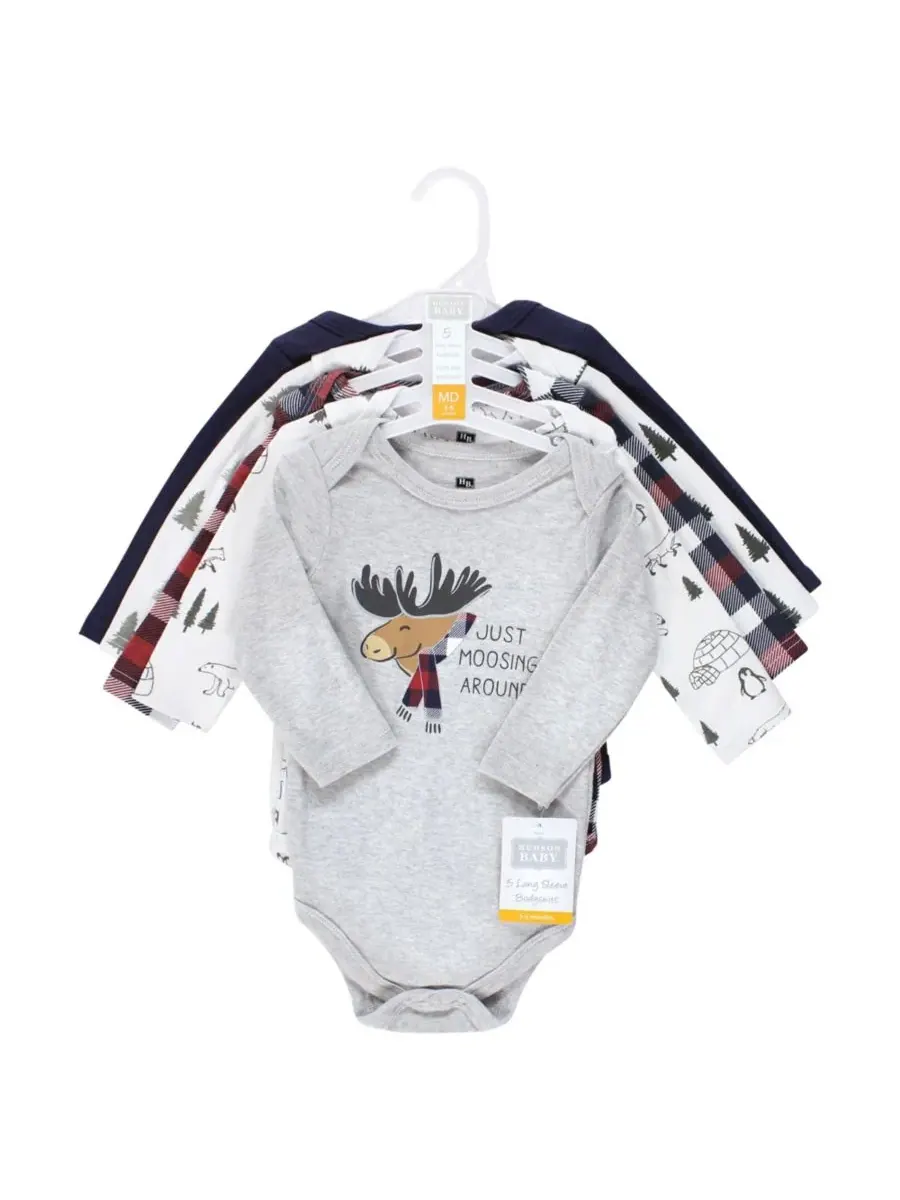 Мягкие хлопковые боди с длинными рукавами, комплект из 5 штук Hudson Baby, Moosing Around — изображение 2 из 7