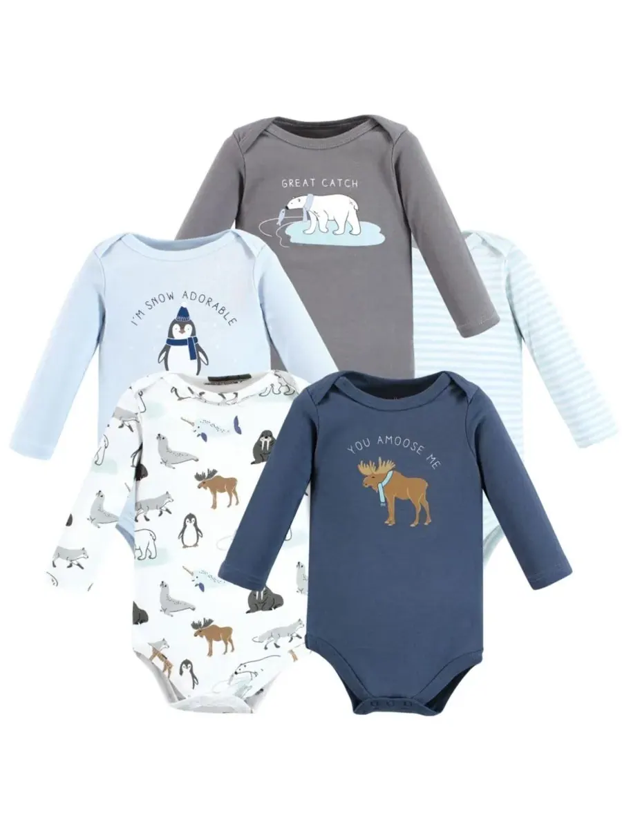Мягкие хлопковые боди с длинными рукавами, комплект из 5 штук Hudson Baby, Arctic Animals — изображение 1 из 7