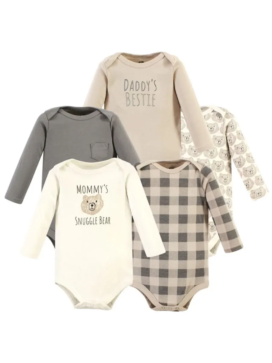 Мягкие хлопковые боди с длинными рукавами, комплект из 5 штук Hudson Baby, Snuggle Bear 5 Pack — изображение 1 из 7