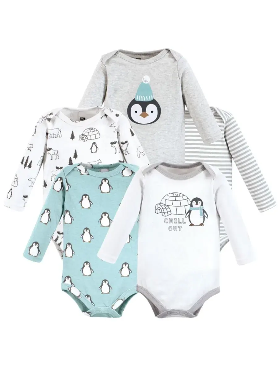 Мягкие хлопковые боди с длинными рукавами, комплект из 5 штук Hudson Baby, Chill Out Penguin — изображение 1 из 7