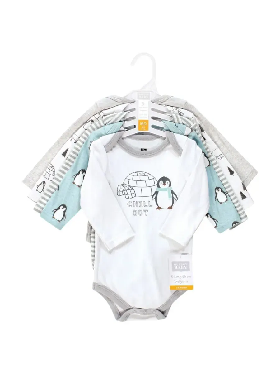 Мягкие хлопковые боди с длинными рукавами, комплект из 5 штук Hudson Baby, Chill Out Penguin — изображение 2 из 7