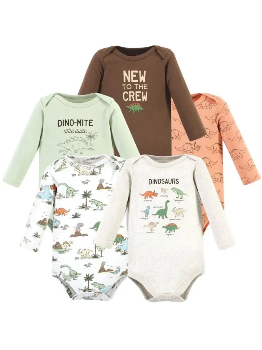 Мягкие хлопковые боди с длинными рукавами, комплект из 5 штук Hudson Baby, Dinosaur Adventures — изображение 1 из 7
