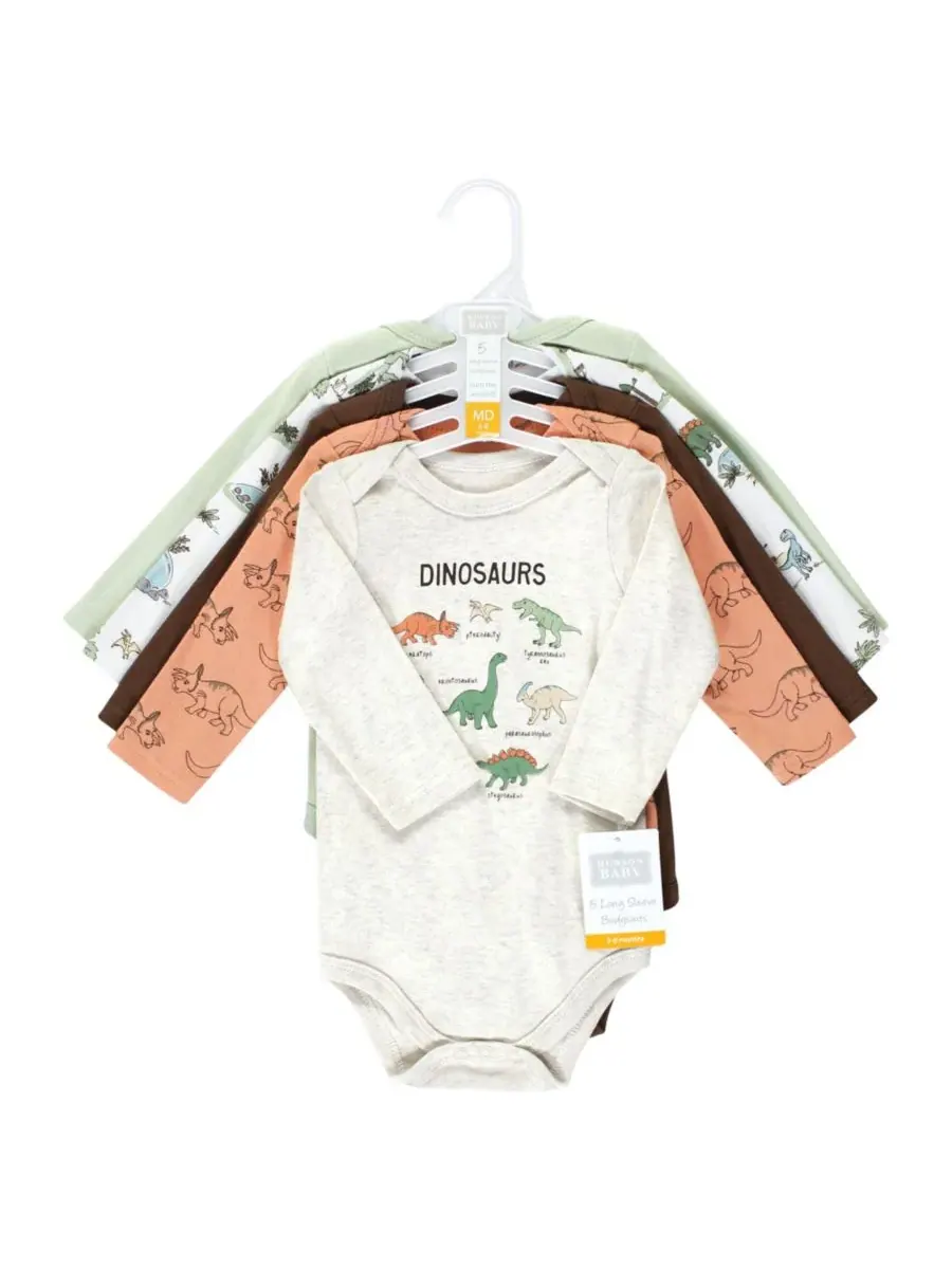 Мягкие хлопковые боди с длинными рукавами, комплект из 5 штук Hudson Baby, Dinosaur Adventures — изображение 2 из 7