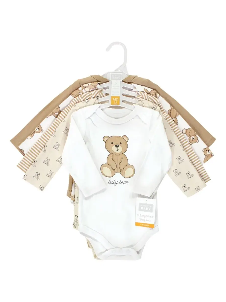 Мягкие хлопковые боди с длинными рукавами, комплект из 5 штук Hudson Baby, Teddy Bears 5-Pack — изображение 3 из 7