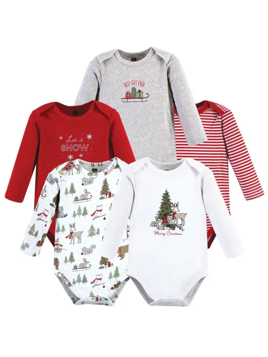 Мягкие хлопковые боди с длинными рукавами, комплект из 5 штук Hudson Baby, Christmas Forest — изображение 1 из 3