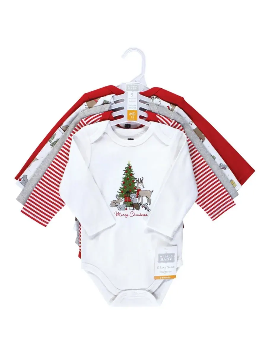 Мягкие хлопковые боди с длинными рукавами, комплект из 5 штук Hudson Baby, Christmas Forest — изображение 3 из 3
