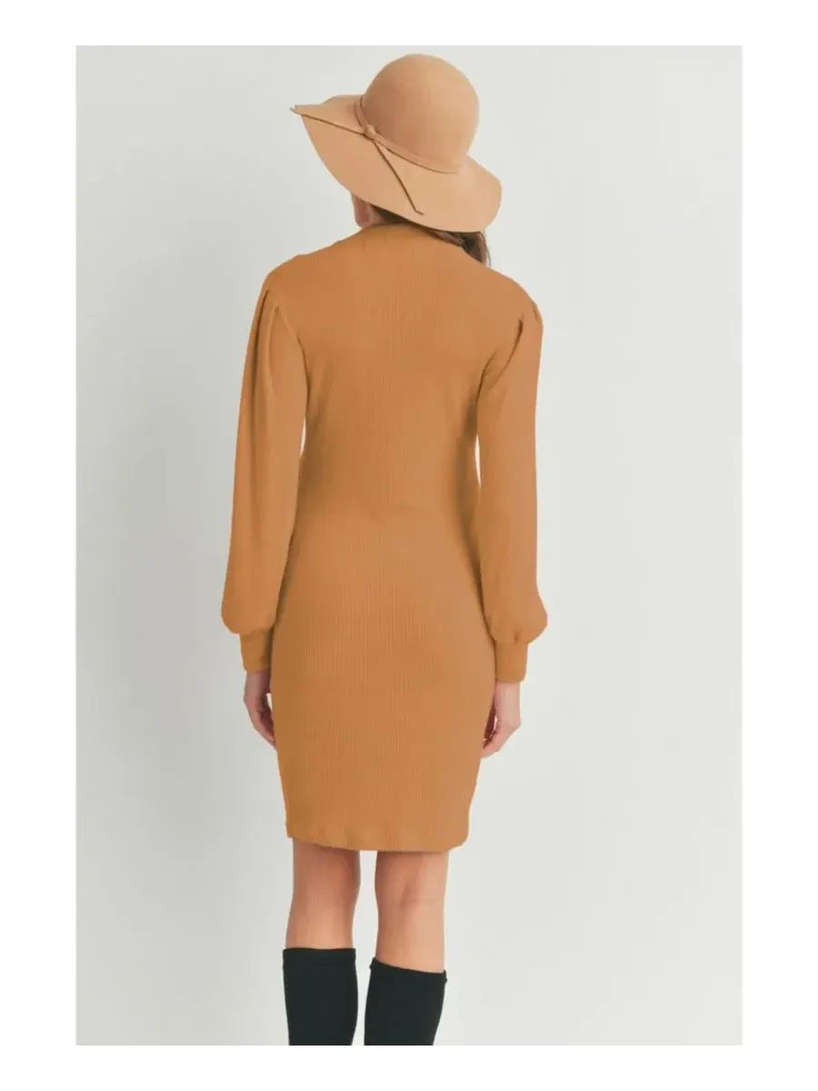 Платье для беременных в рубчик с высоким воротником и пышными рукавами Hello Miz — изображение 4 из 4, красный
