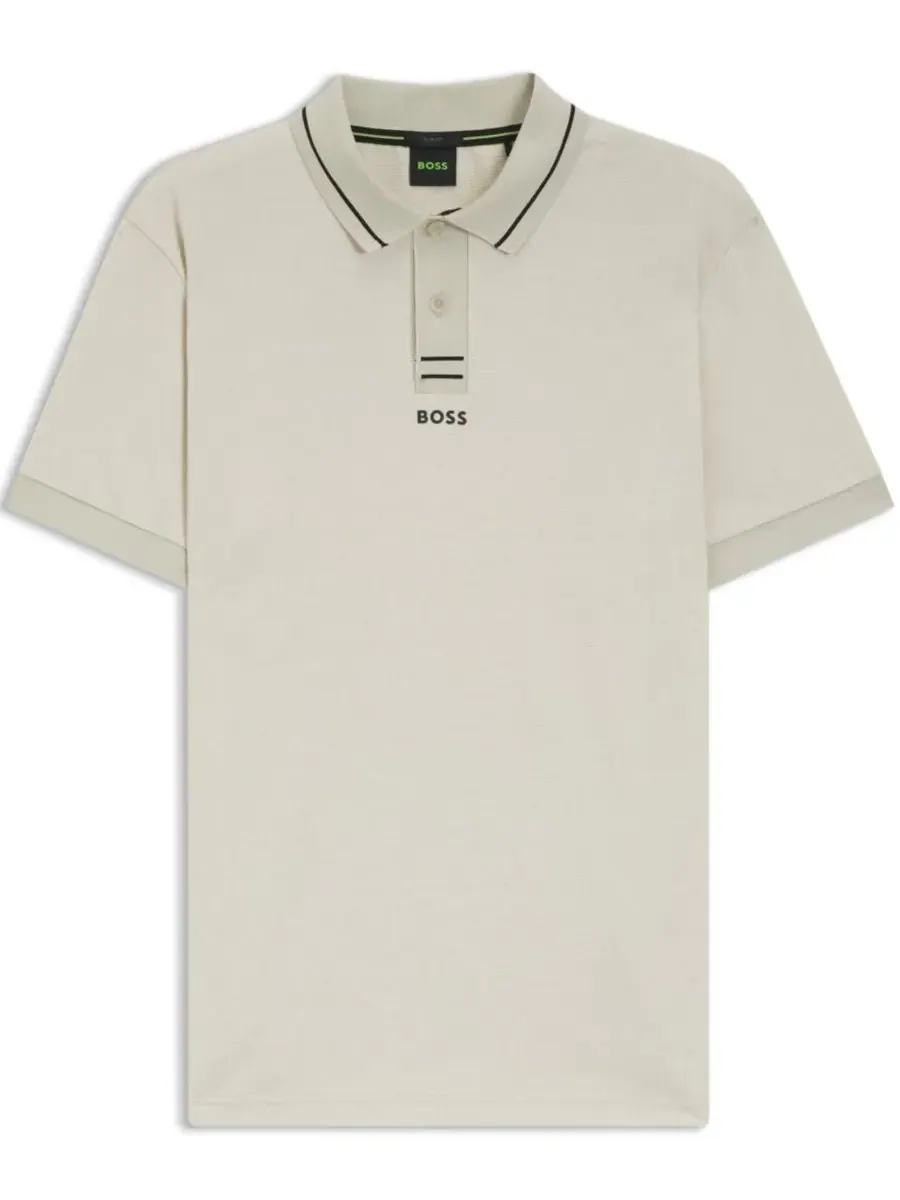 Мужская хлопковая рубашка-поло пике приталенного кроя Hugo Boss — изображение 3 из 5, бежевый