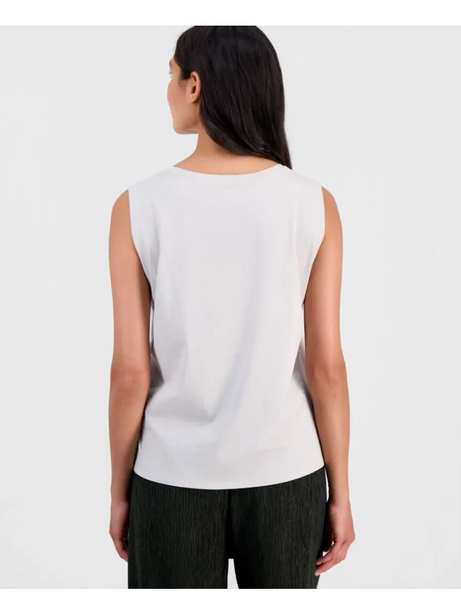 Топ без рукавов с круглым вырезом, хлопковый Eileen Fisher — изображение 4 из 4, мел