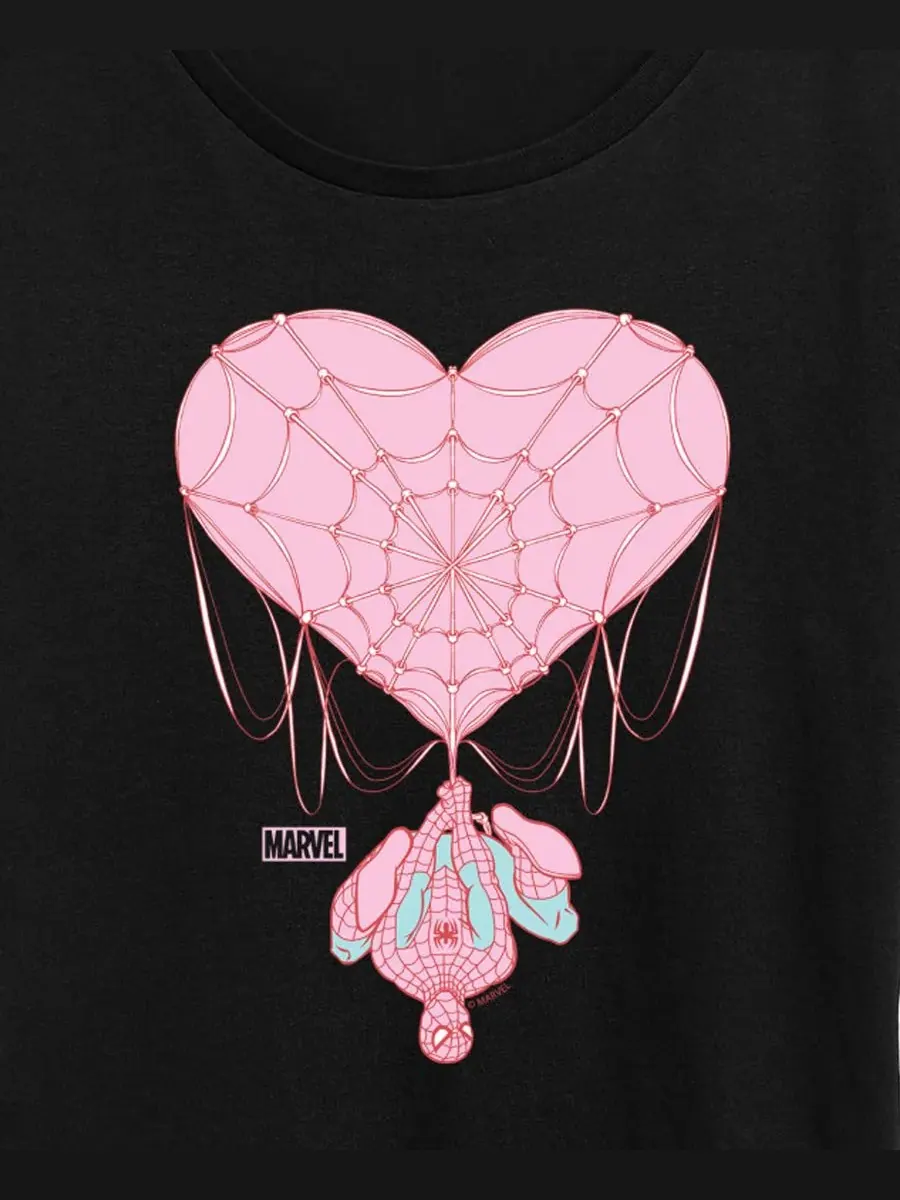 Женская футболка с короткими рукавами и графическим принтом Marvel Spider-Man Heart Web Hybrid — изображение 2 из 3, черный