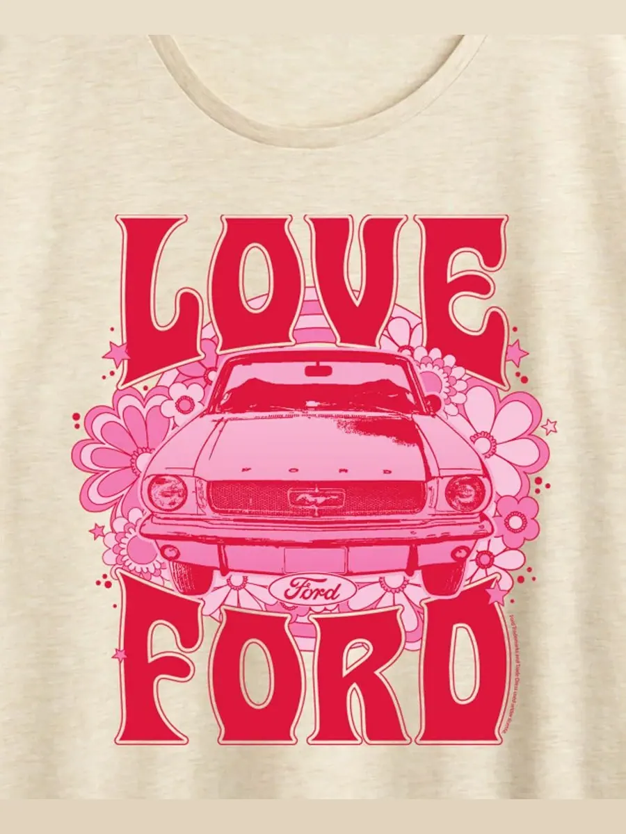 Женская футболка с коротким рукавом и графическим принтом "Ford Mustang Love Ford" 1968 года Hybrid — изображение 2 из 3