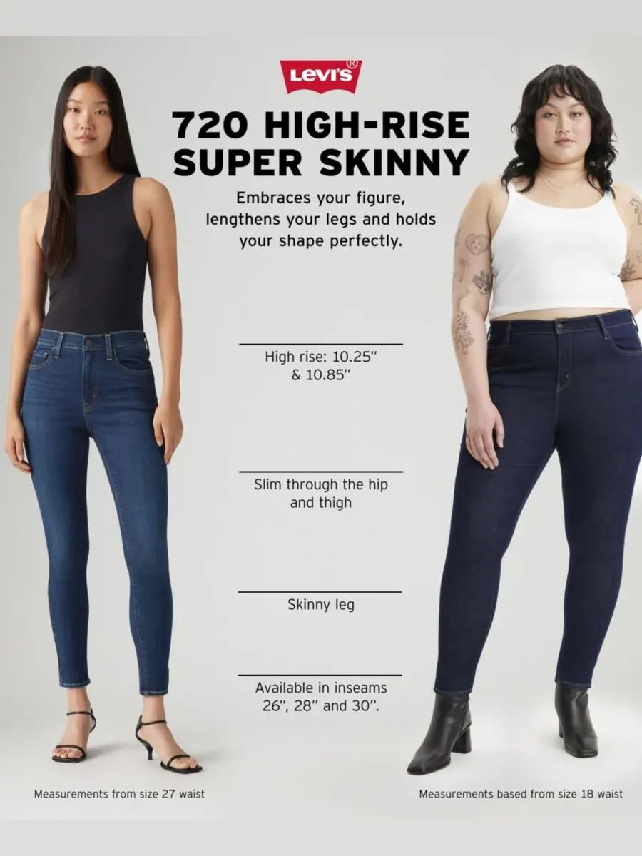 Женские джинсы 720 с высокой посадкой, эластичные, супер-узкие Levi's — изображение 6 из 6, черный