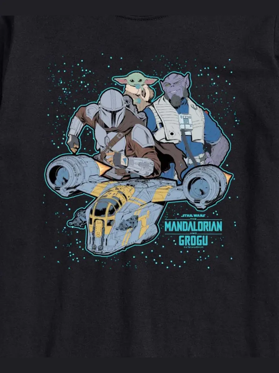 Футболка с принтом The Mandalorian & Grogu Space Collage AIRWAVES — изображение 3 из 3, черный