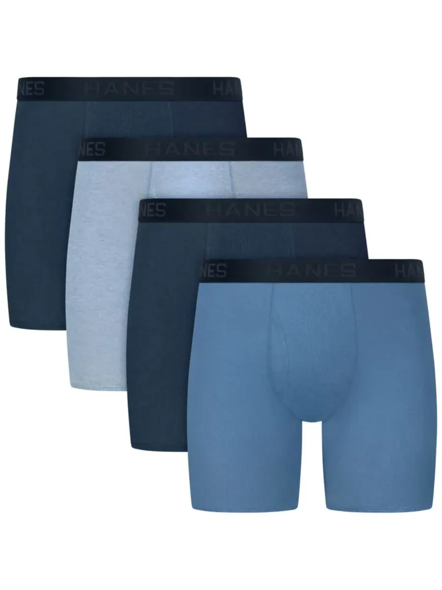Мужские однотонные боксерские трусы Ultimate Solid, комплект из 4 штук Hanes — синий