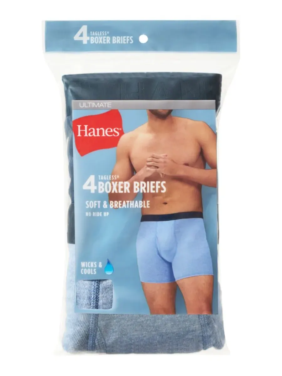 Мужские однотонные боксерские трусы Ultimate Solid, комплект из 4 штук Hanes — изображение 7 из 8, синий