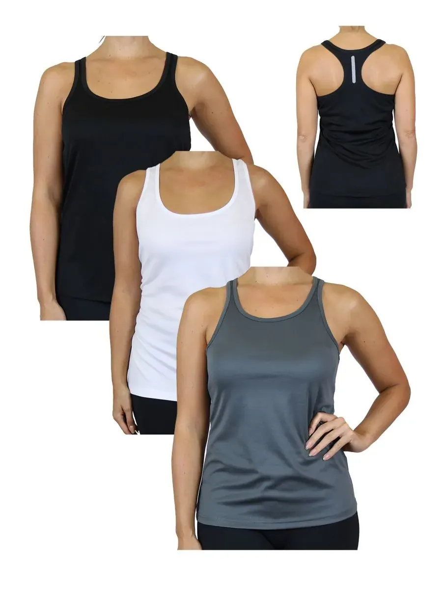 Женские майки-борцовки из влагоотводящей ткани, комплект из 3 штук Galaxy By Harvic — изображение 2 из 6, черно-белый