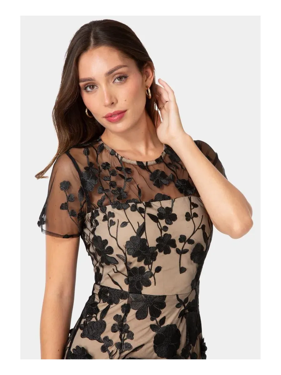 Платье мини с 3D вышивкой Fit & Flare Bebe — изображение 3 из 4, черный коричневый