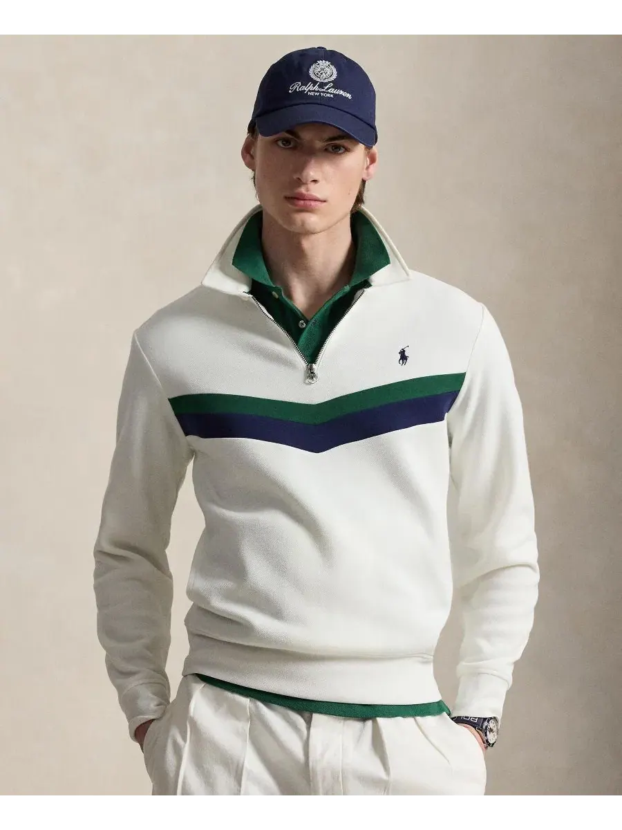 Мужской свитшот с четверть-молнией, с вышивкой Polo Ralph Lauren — изображение 1 из 5, белый