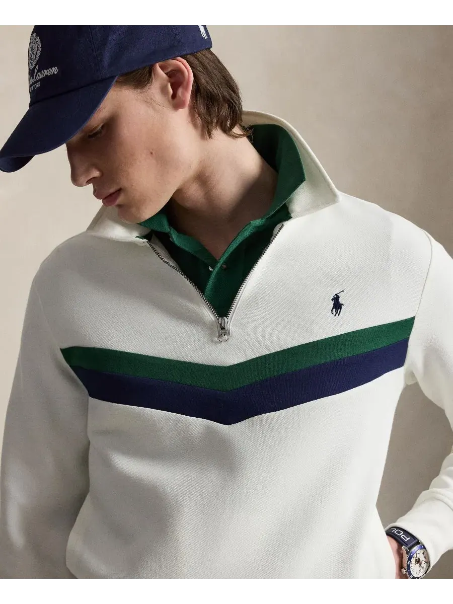 Мужской свитшот с четверть-молнией, с вышивкой Polo Ralph Lauren — изображение 3 из 5, белый