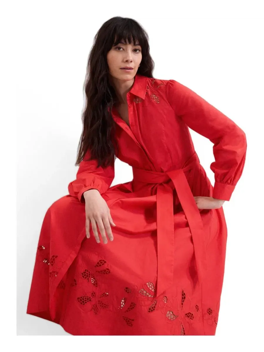 Платье миди Kim Cutwork Hem с защипами на талии Phase Eight — изображение 2 из 6, красный