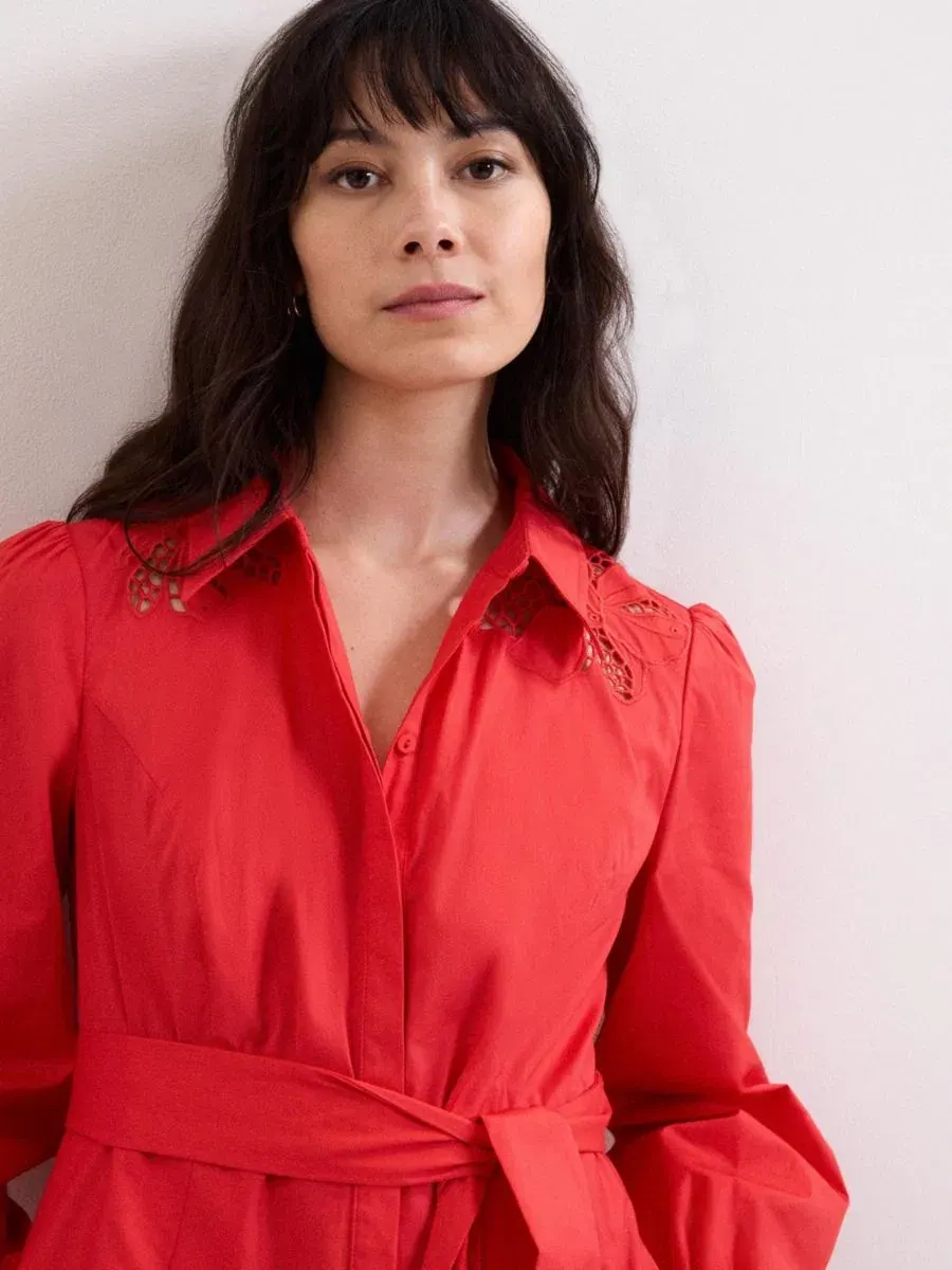 Платье миди Kim Cutwork Hem с защипами на талии Phase Eight — изображение 4 из 6, красный